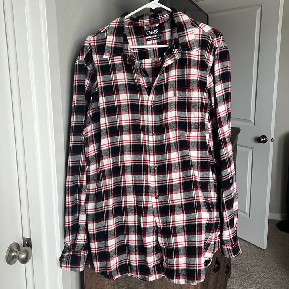 Chaps Shirt Mens Size XL, Long Sleeve Button Down Plaid Flannel